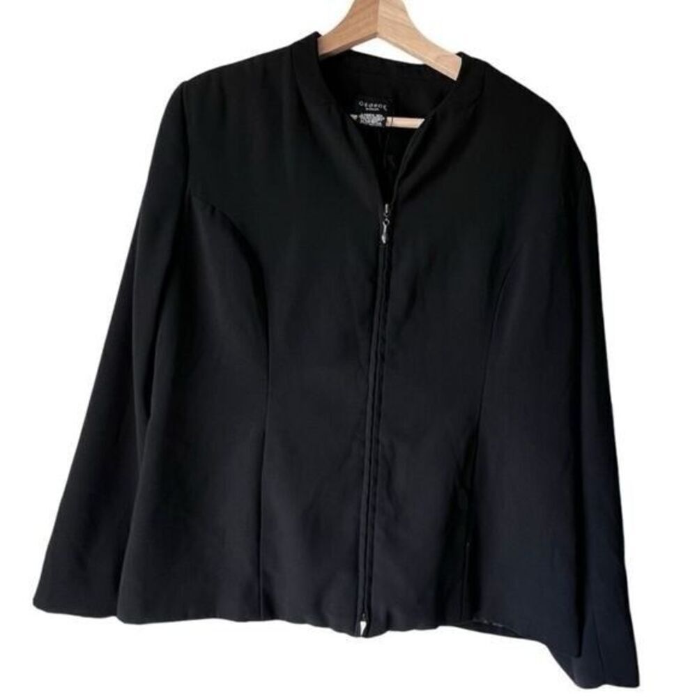 Jacket black solid George front zip up sweater cardigan plus size 16W.